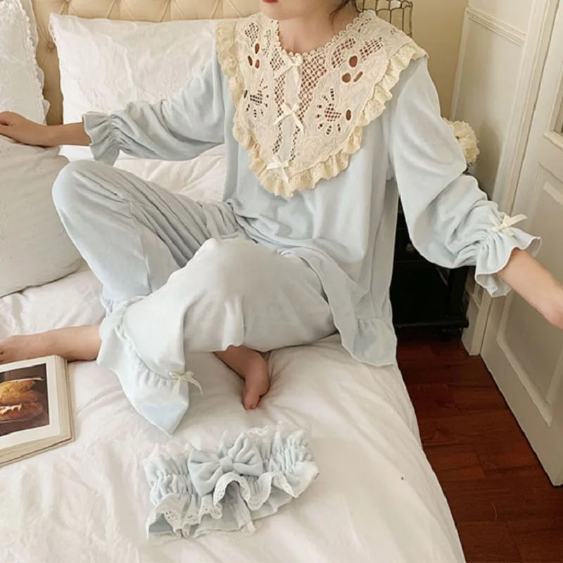 Винтажные толстые теплые бархатные женские пижамы наборы Осень-зима милые