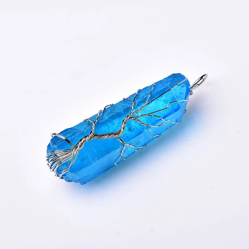 

1PC Fashion Natural aquamarine Tree Of Life Pendant For Men Women Handmade Necklace Jewelry Gift Reiki Healing Stone Amulet