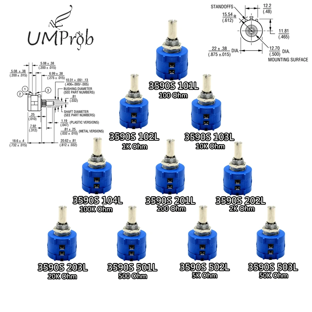 3590S-2-103L 3590S 1K 2K 5K 10K 20K 50K 100K Ом прецизионный многооборотный потенциометр 10 кольцевой регулируемый резистор