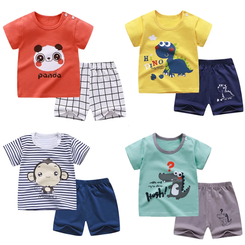 

Children Clothes Set 6M-6T Summer Short Sleeves Cartoon Cotton Baby Kids Boy Girl T-shirt +Shorts Infant Toddler Clothes Outfits
