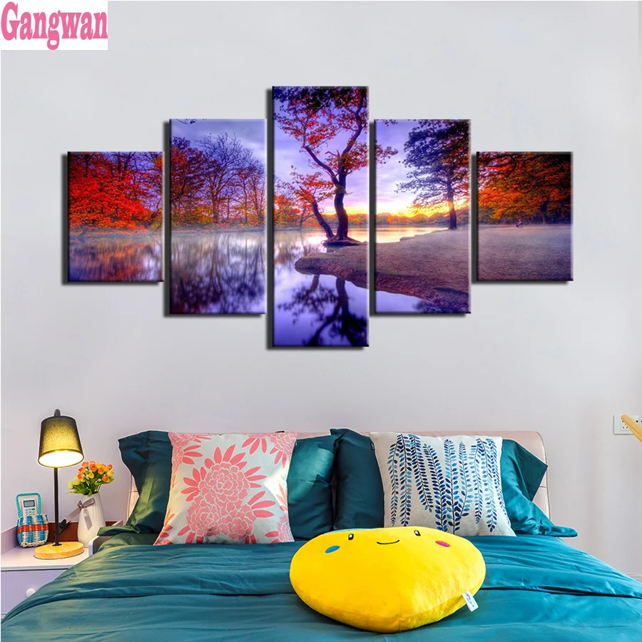 

Diamond Painting fall red tree lake Diamond Mosaic Full Drill Square Tools Diamond Embroidery landscape Pictures Of Rhinestones