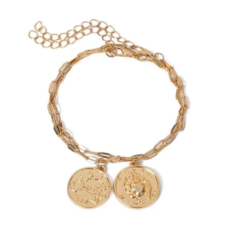 Женский винтажный браслет с подвеской в виде монета со слоном золотого цвета