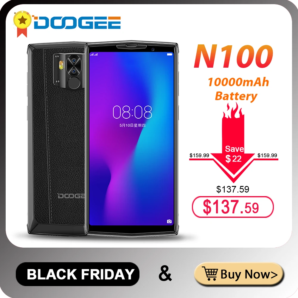 Новый DOOGEE N100 4 ГБ 64 10000 мАч аккумулятор мобильный телефон 21 МП камера 5 9 дюймов FHD +
