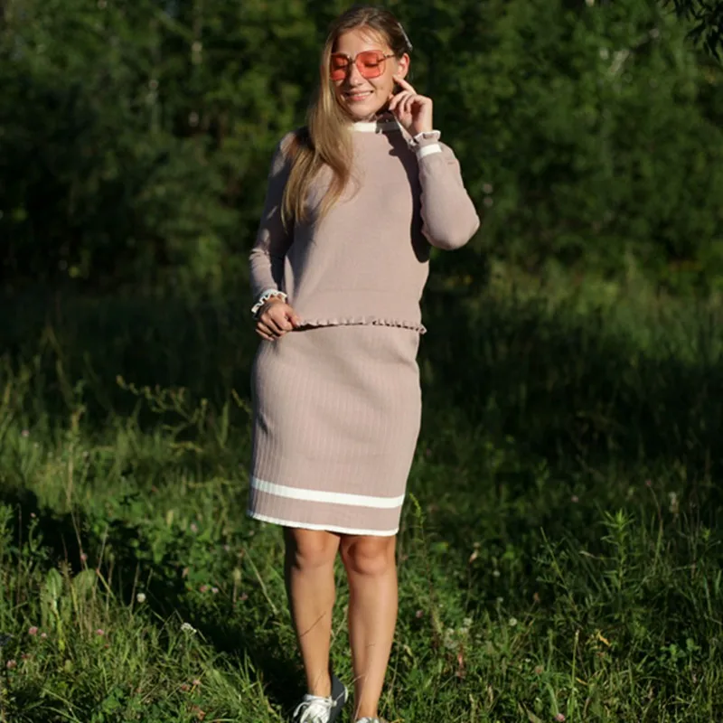 GIGOGOU/осенне-зимний женский свитер костюмы и комплект Повседневные вязаные