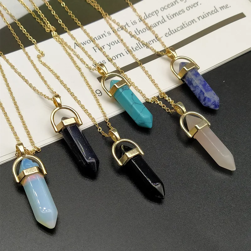 Лидер продаж шестиугольная колонна с натуральным кристаллом розовый опал бирюза