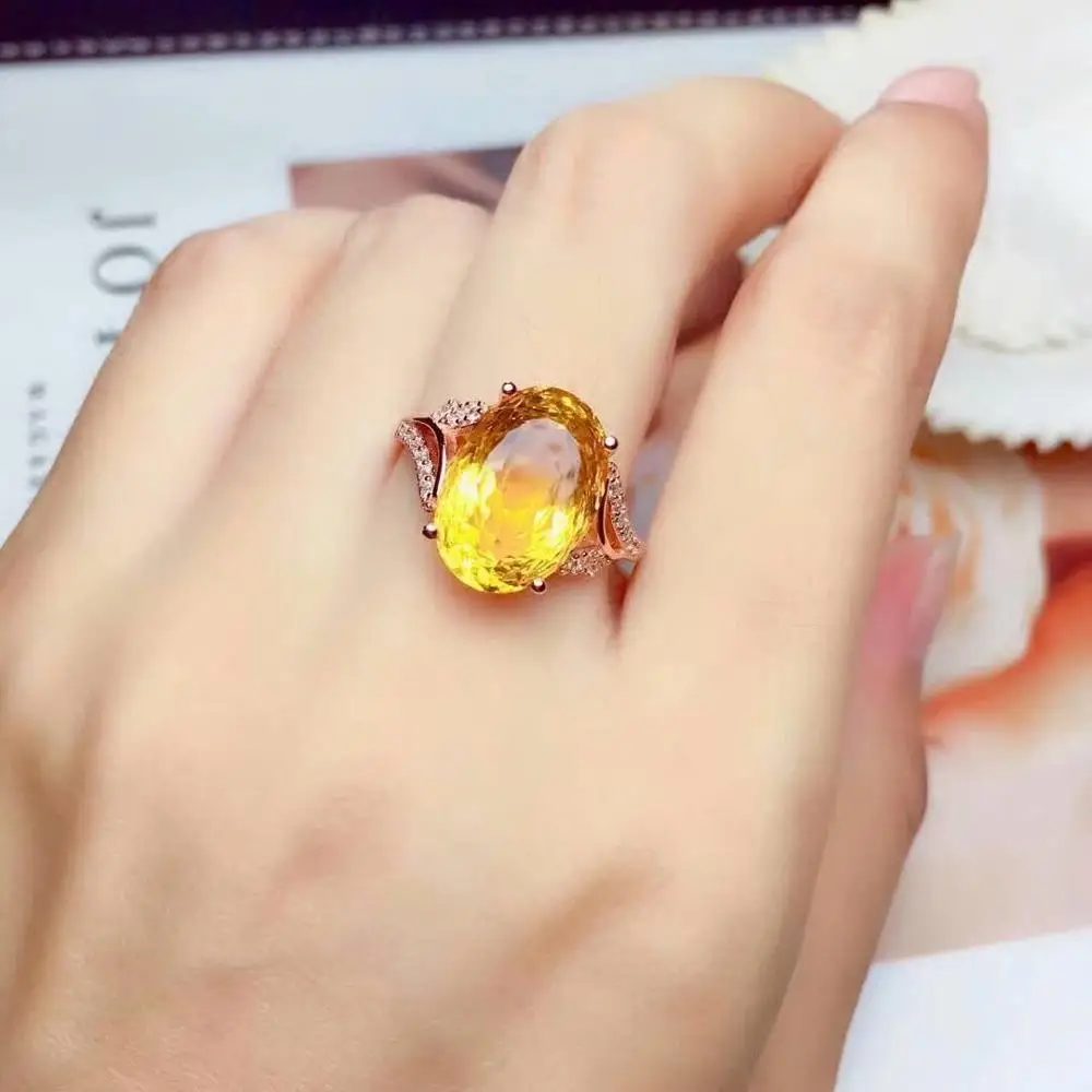

shilovem 925 sterling silver Piezoelectric citrine Rings fine Jewelry trendy wedding bands open 10*14mm new plant mj1014387agj