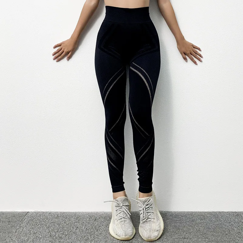 Сексуальные сетчатые трикотажные штаны для йоги однотонные леггинсы спортзала
