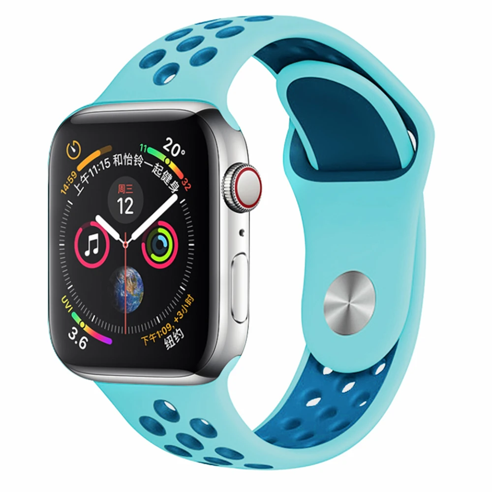 Dark blue light blue Мягкий силиконовый сменный спортивный ремешок для Apple Watch, 38 мм, 40 мм, серия 1, 2, 3, 4, 5, 42 мм, 44 мм, браслет на запястье, ремешок для iWatch Sports - Цвет ремешка: Dark blue light blue