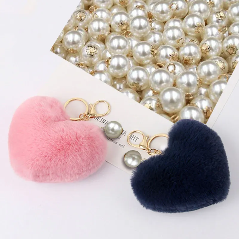 

Ladies key ring backpack pendant bag decoration heart-shaped pearl plush ball keychain metal circle plush small jewelry key ring