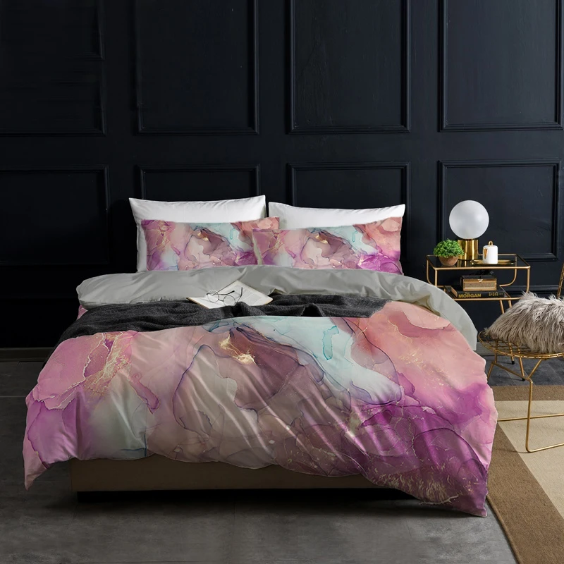 

Marble Geometric 3D Reactive Printed Duvet Cover Pillowcase Fashion Bedding Set Home Textiles Teens 90 Single Quilt Cover Sets