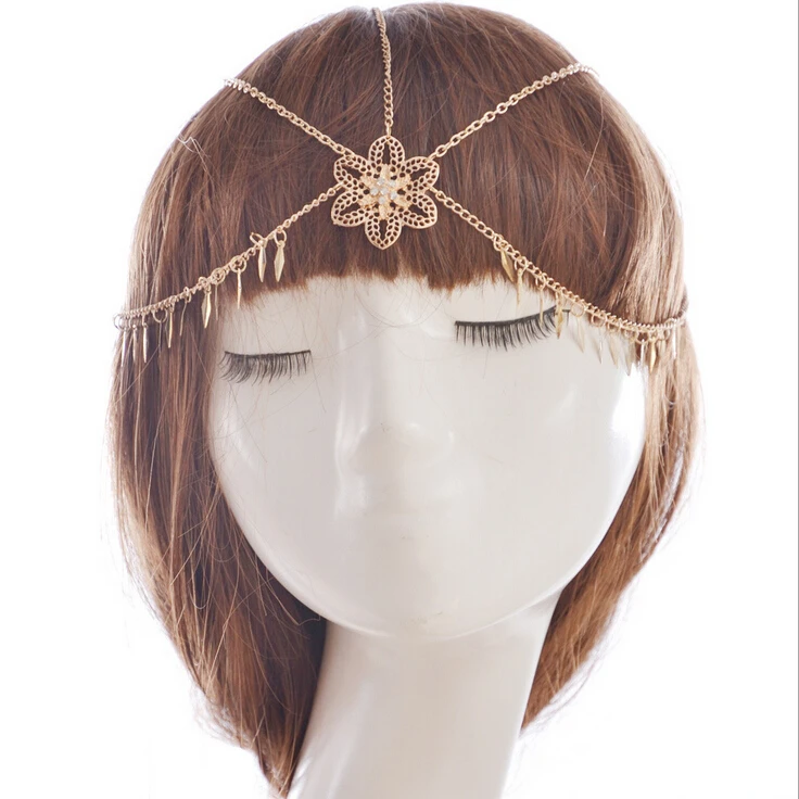 

Fashion Boho Style Drop Golden Tassel Chain Hair Band Headband Top Bridal