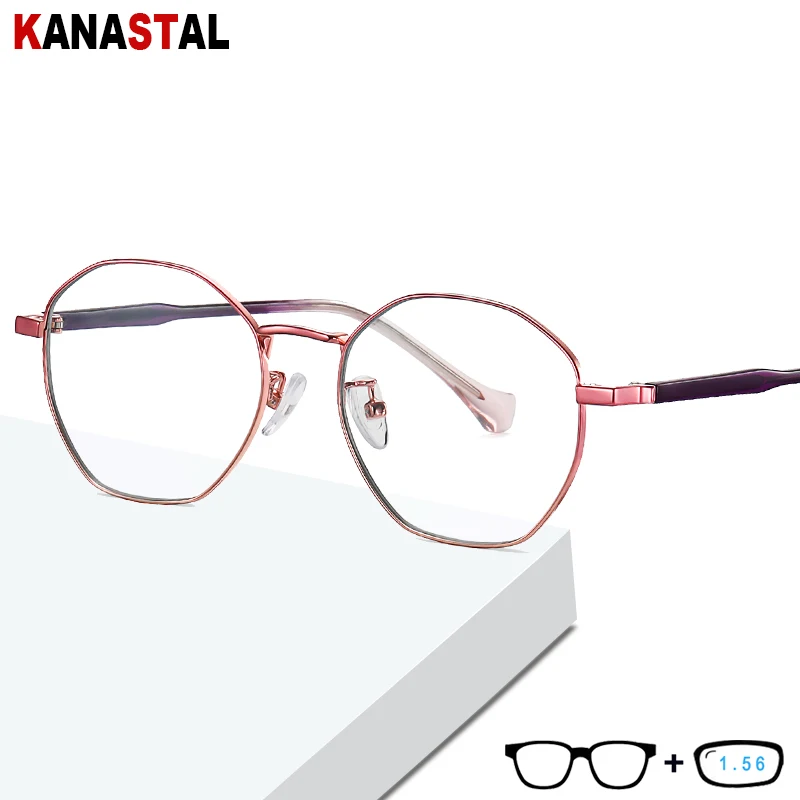 

Women Blue Light Blocking Glasses Metal Polygon Eyeglasses Frames Computer Prescription Eyewear Myopia Hyperopia Reading Glasses
