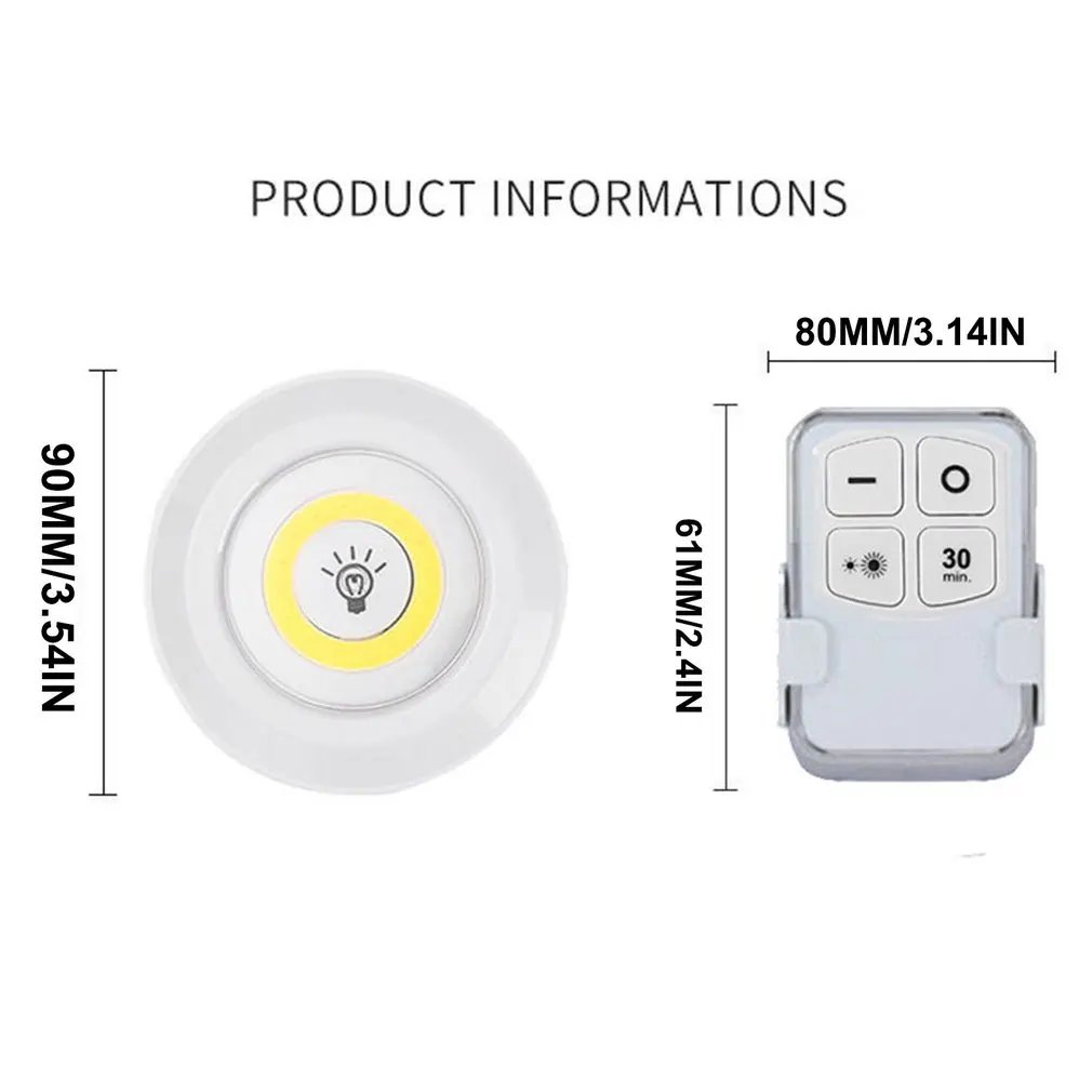 

3W Super Bright COB Under Cabinet Light LED Wireless Remote Control Dimmable Wardrobe Night Lamp Home Bedroom Closet Kitchen