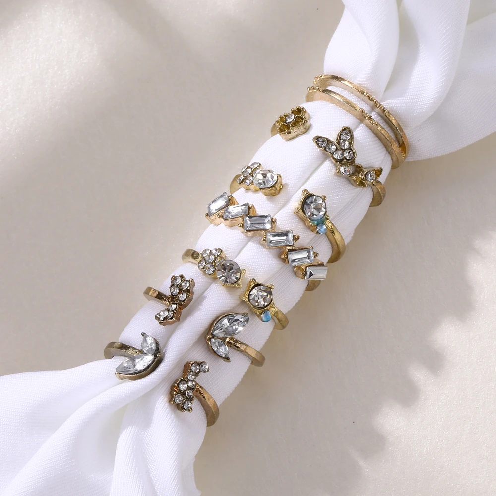 Женское Винтажное кольцо FAMSHIN с золотыми кристаллами и бусинами-бабочками для