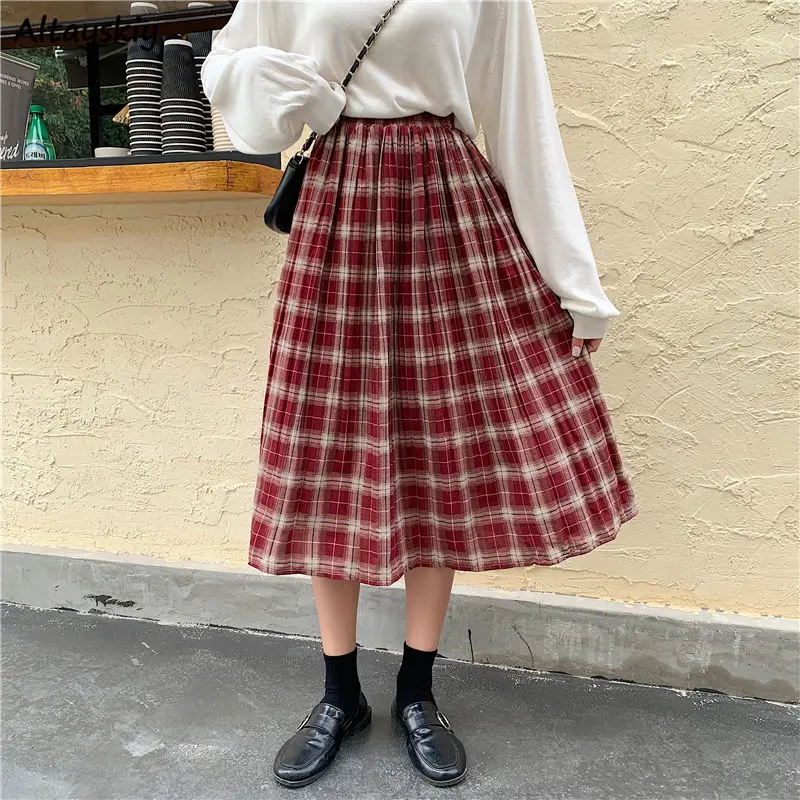 

Skirts Women Ulzzang Hot Sale Stylish Tender Ladies Girlish Casual Fashion High Waist Folds Plaid Japanese Style Comfortable New