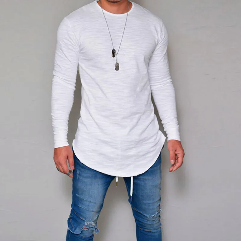 

Men T-shirt Slim Solid Long Sleeve T Shirt for Men Autumn Spring Casual Tops Tees O-Neck Oversized T-Shirt 2021 New