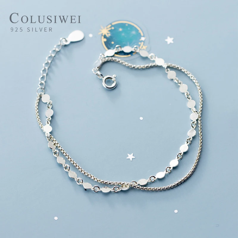 

Colusiwei стерлингового серебра 925 блёстки двойная Слои геометрический браслет-цепочка для женщин, Корея, Стиль простой браслет ювелирные украш...