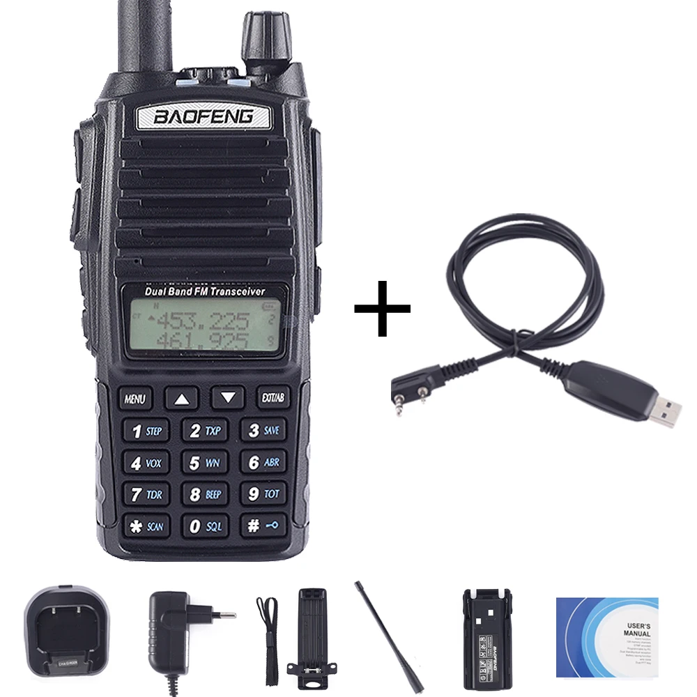 BaoFeng UV-82 рация Двухдиапазонная 136-174/400-520 МГц FM Ham двухстороннее радио УКВ УВЧ, охотничий трансивер, рация UV82 - Цвет: UV82-Cable