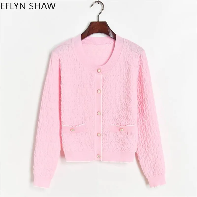 Женские свитера с жемчужной пряжкой вязаный кардиган круглым вырезом и длинным