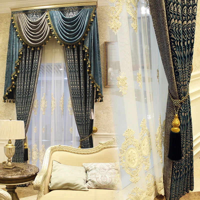 European Chenille High Grade High Shading Curtains for Living Dining Room Blackout Jacquard Curtains for The Bedroom