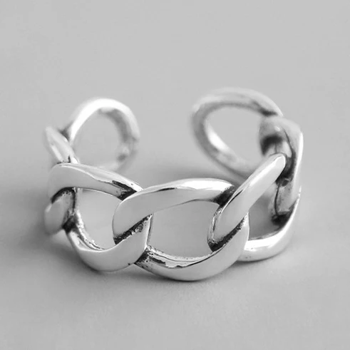 silver 1 Стерлинговое Серебро 925 пробы, широкая цепочка, кольца из серебра, Ретро стиль, дикая квадратная полоса, цепь, открытые кольца для женщин, новинка, хорошее ювелирное изделие, подарок - Цвет камня: silver 1