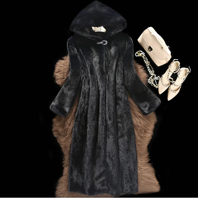 

Mink fur coat women's whole mink high imitation fur coat long new women's mink fur coat with hood B274
