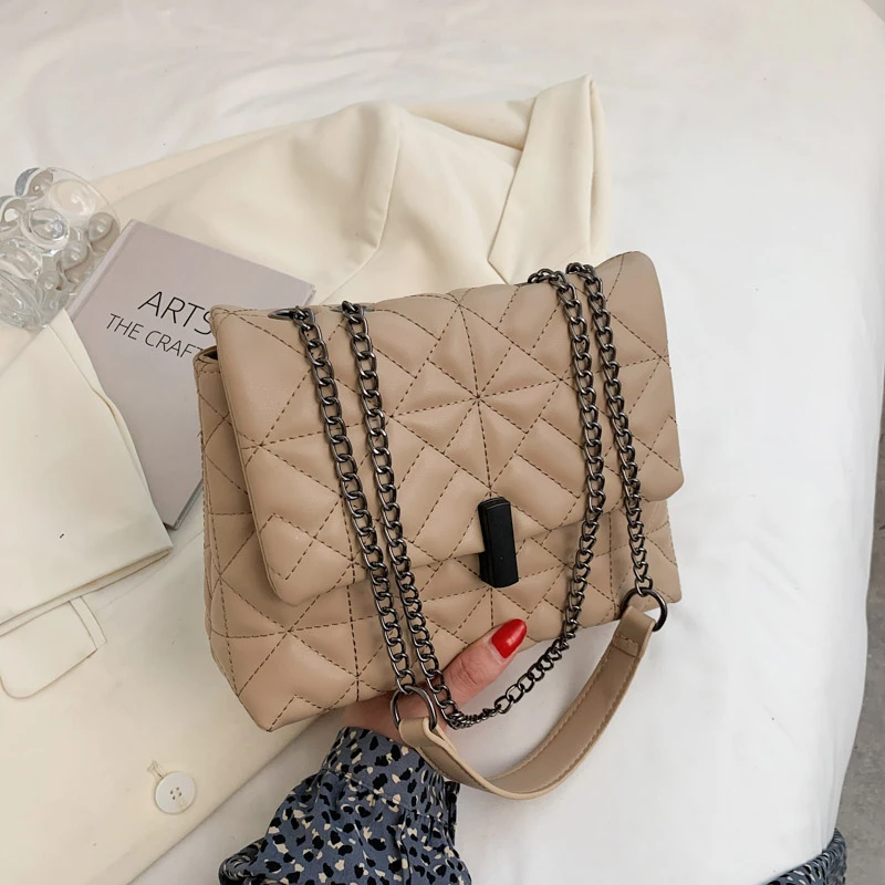 

High Quality Leather Simple Style Small Shoulder Bags for Women 2021 Solid Color Chain Casual Crossbody Bag Sac De Messager