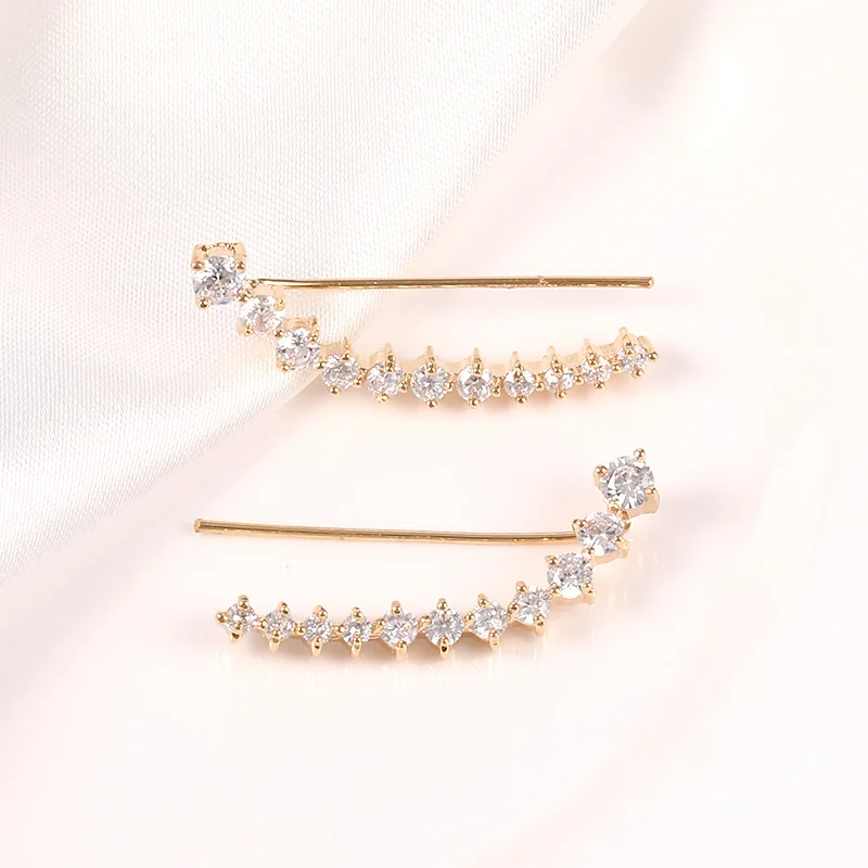 2020 модные длинные серьги-клипсы золотого и серебряного цвета с фианитами для