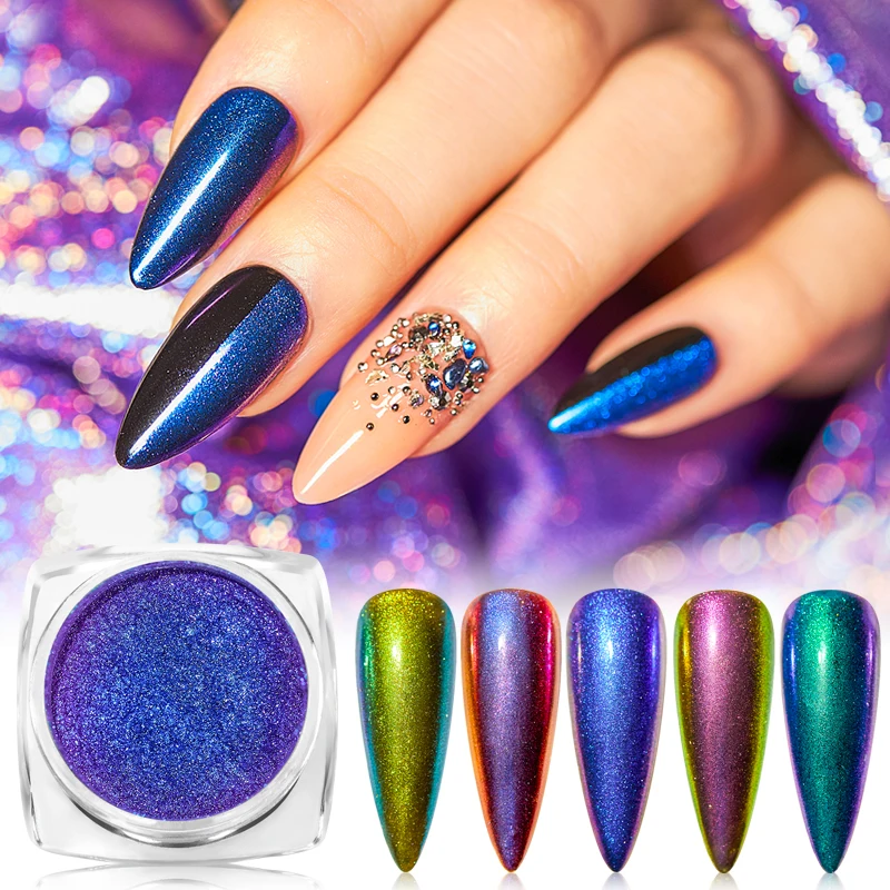 Лазерная пудра для ногтей зеркало хамелеон набор глиттеров с эффектом Auroras