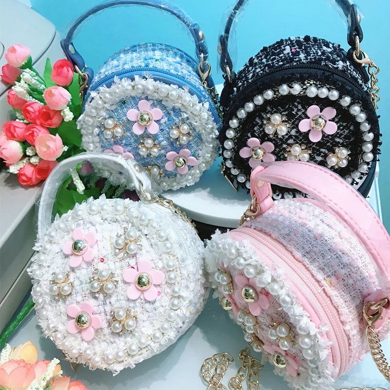 Small Purses and Handbags for Kids Shoulder Bags Girls Pearl Flowers Princess Messenger Crossbody Bags 1-3 Years Old Baby Bags