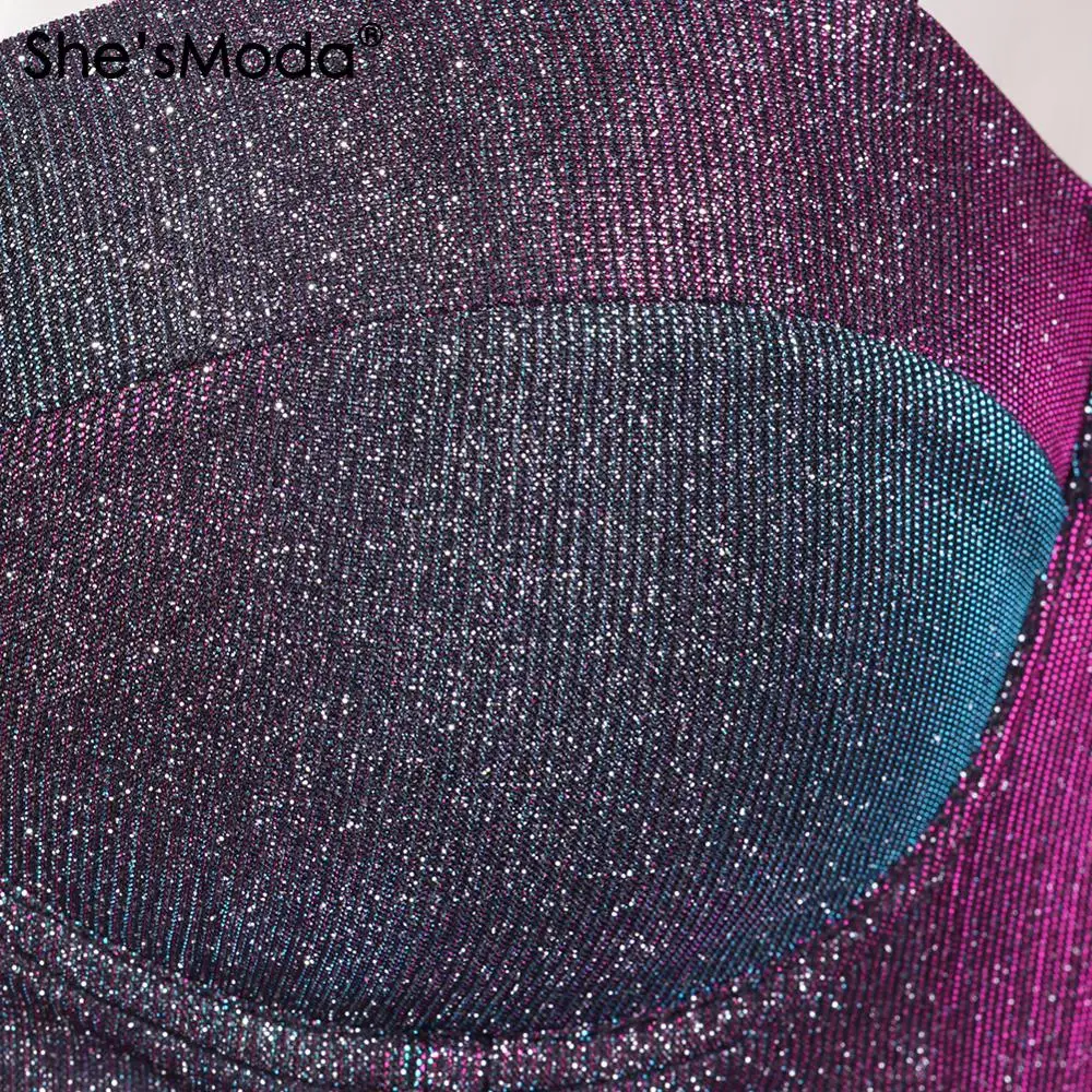 She'sModa Блестящий бюстгальтер без косточек, Женский бюстье, бюстгальтер для ночного клуба, вечерние, укороченный топ, жилет размера плюс