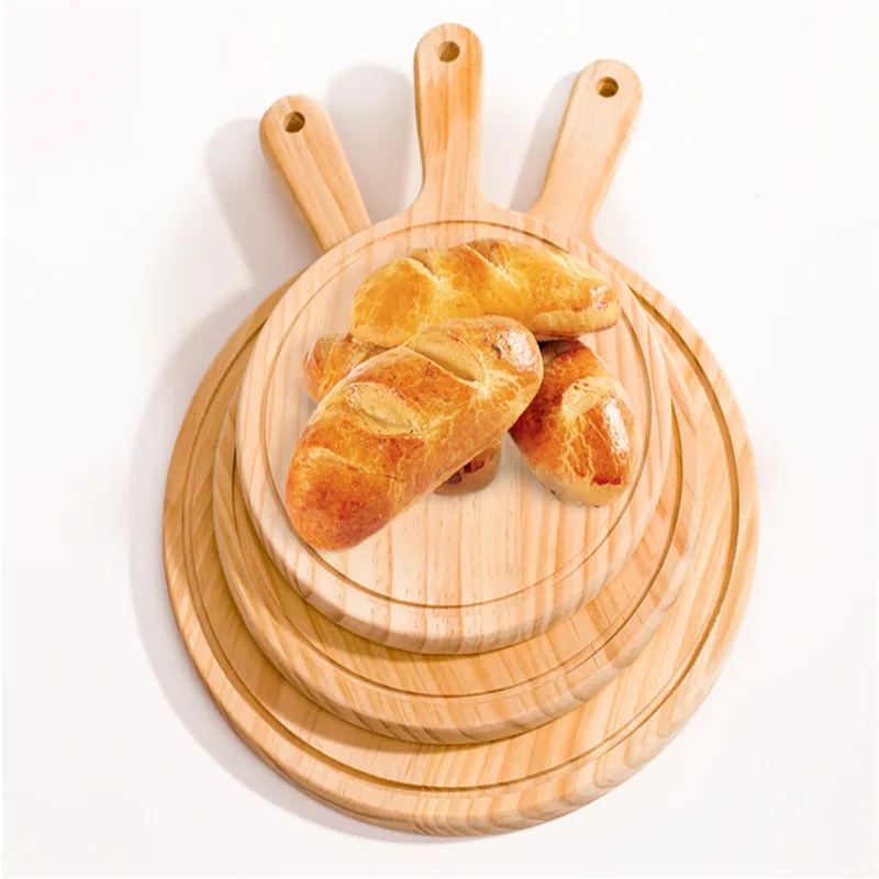 

Wooden Pizza board Round with Hand Pizza Pan Baking Tray Pizza Stone Cutting Board Platter Pizza Bamboo Cake Bakeware Tools