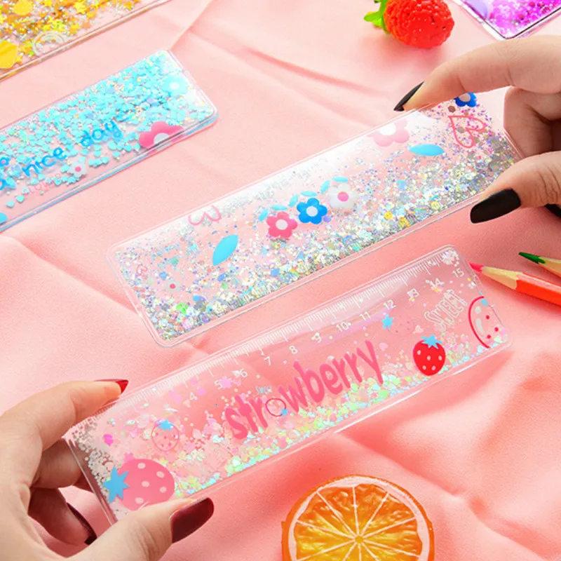 Creative small fresh sand ruler PVC drawing cute girl stationery scale learning office kawaii supplies | Канцтовары для офиса и