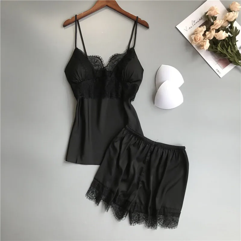 Пижама женская атласная из вискозы пикантный пижамный комплект с шортами модная