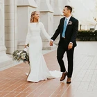 Женское свадебное платье It's yiiya, белое атласное платье невесты на пуговицах с открытыми плечами и глубоким вырезом на лето 2019