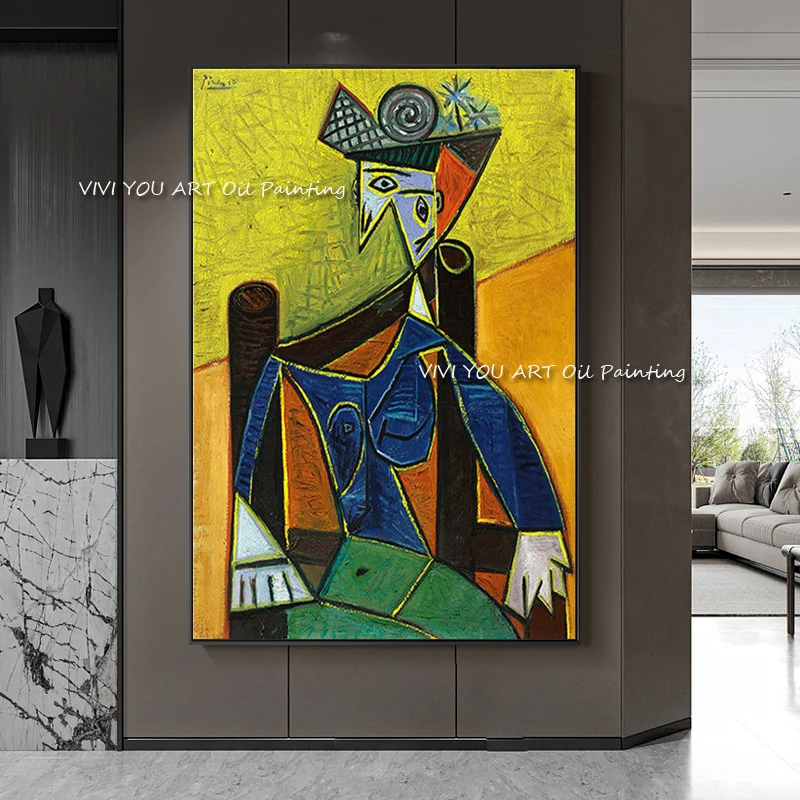 

Abstract 100% Handmade Famous Picasso Woman Figure Oil Painting Yellow Canvas Wall Poster Living Room Home Decoration Picture