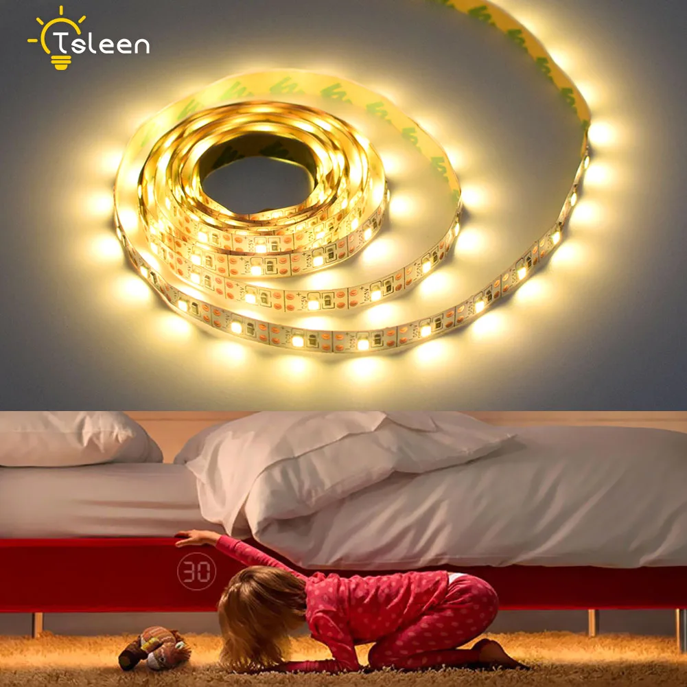 

1M 2M 3M PIR Motion Sensor Bedside Lamp Decoration Waterproof LED Strip Night Light Wardrobe Under Cabinet Tape Wireless Kitchen