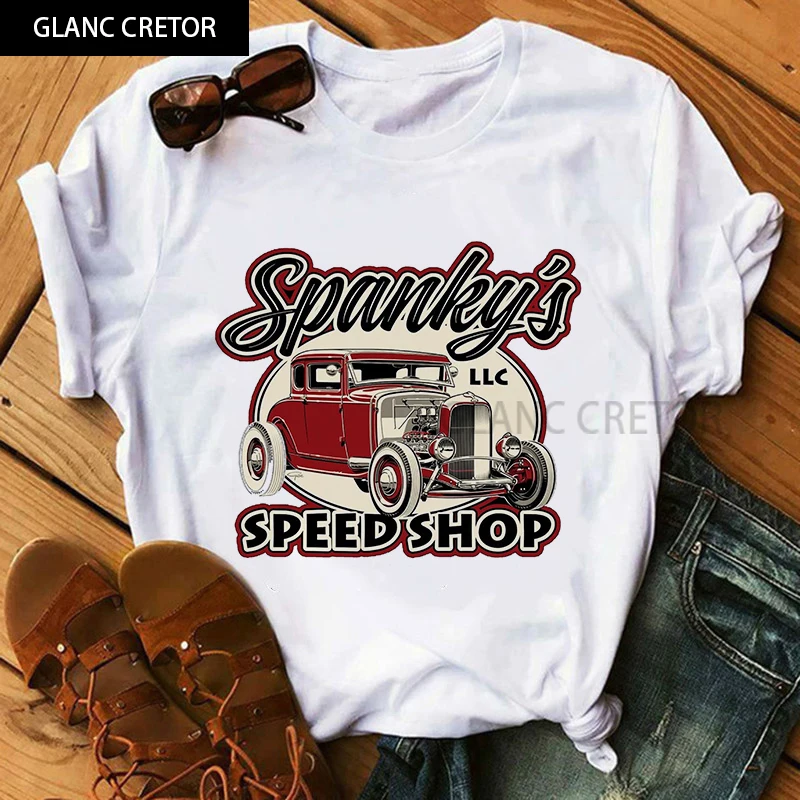 

Harajuku Aesthetic White Tops Casual Vintage Car Graphic Print T-shirt Women Tshirt Short Sleeve Fashion Ullzang Female T Shirt
