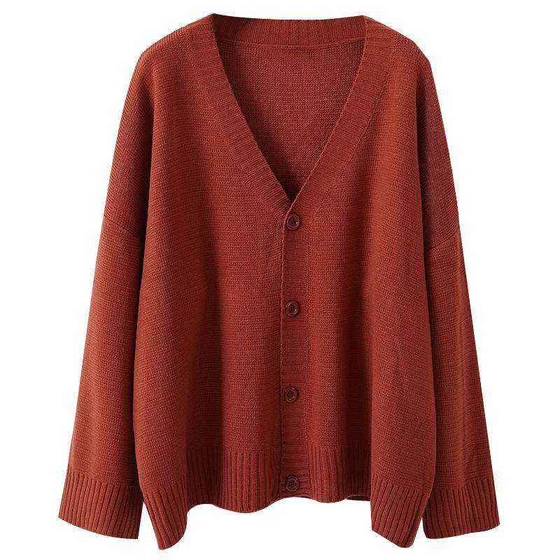 

Girls V neck Cardigan Plus Size Sweater Simple Solid color winter 2020 clothes Cardigans Loose Outwear Jacket Korean Chic Tops
