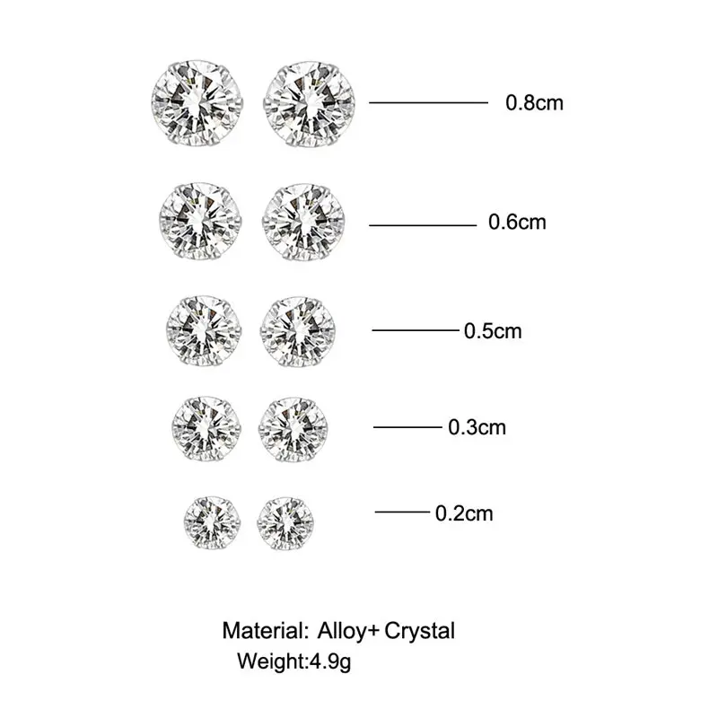 5 пар круглые серьги-гвоздики из циркония AAA | Украшения и аксессуары