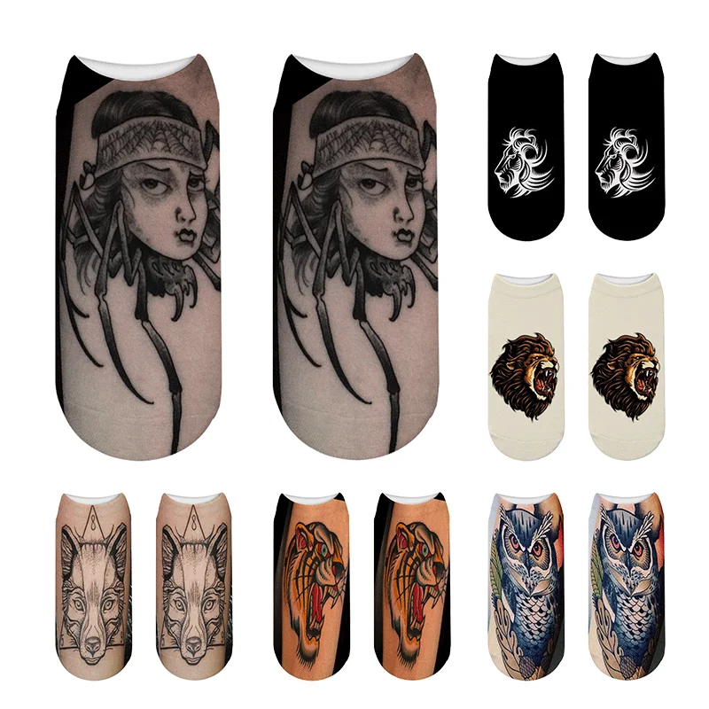 Новинка мужские короткие носки до щиколотки с 3d рисунком татуировки счастливый
