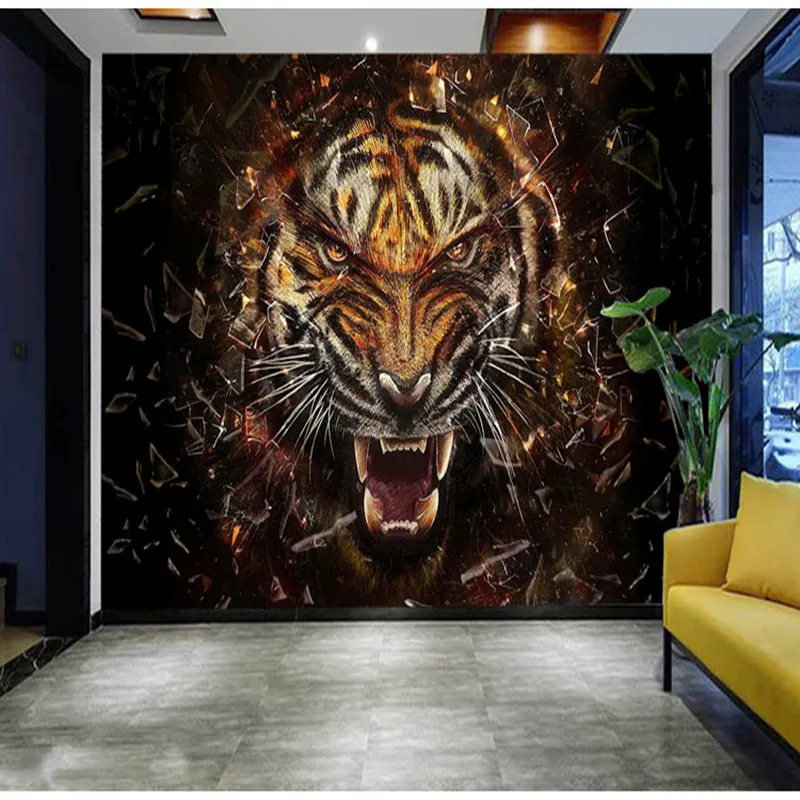 

Custom 3D Canvas Mural Cool Personality Tiger Lion Business Family Living Room Bedroom Background Wallpaper