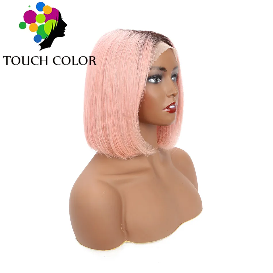 1B-Light Pink Омбре красочные причёска Боб с прямыми волосами Парики индийские волосы парик фронта шнурка Remy человеческие волосы 13x4 парик шнурка для черных женщин цветной парик волос - Цвет волос: 1B-Light Pink