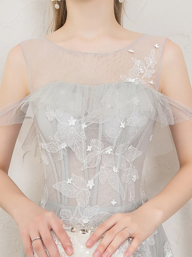 

New Design Sleeveless Appliques Tulle Elegant Evening Dress Appliques Banquet Party Dress Stunning Prom Dresses Robe De Soiree