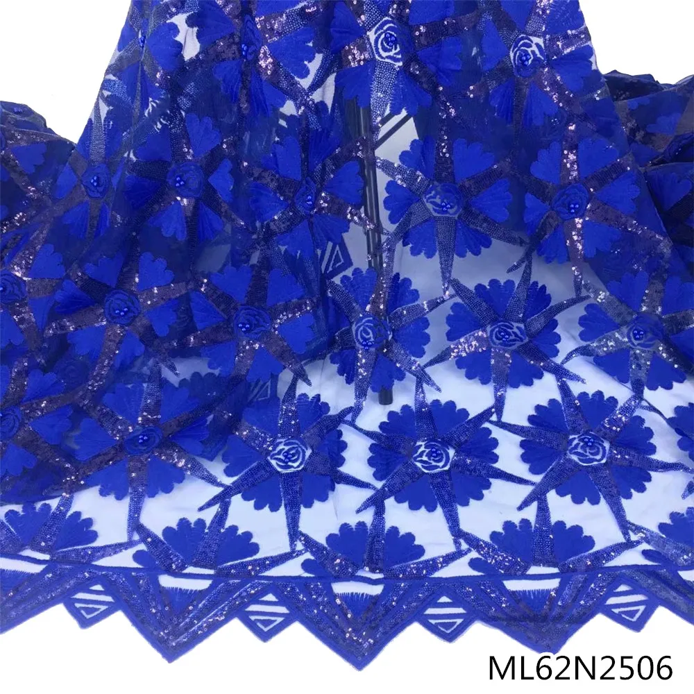 

Beautifical Cheap Price Net Lace Fabric Royal Blue African Nigerian Lace 5 Yards for Wedding Dress ML62N25