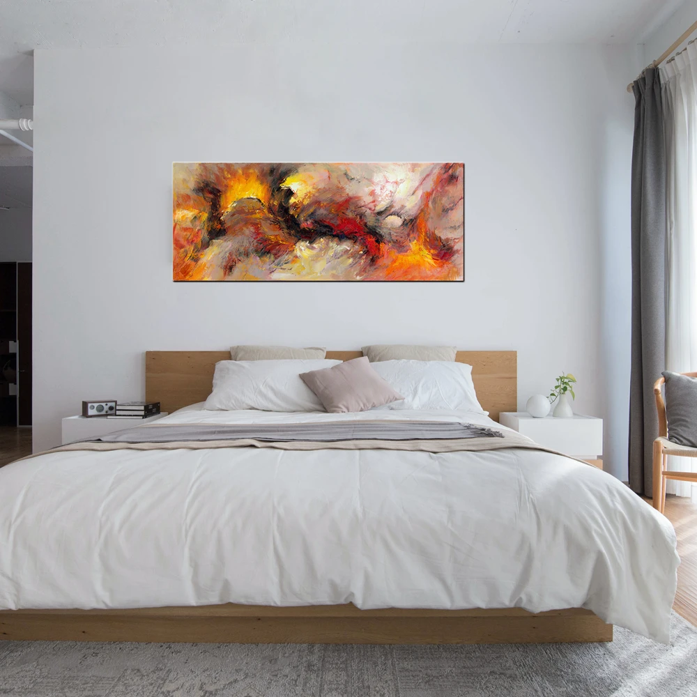 Абстрактная холст настенное искусство Оранжевый Белый дымчатый текстура