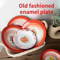 manufacturers directly for the old retro round dish hot pot plate barbecue fruit bowl candy custom logo nostalgic enamel plate