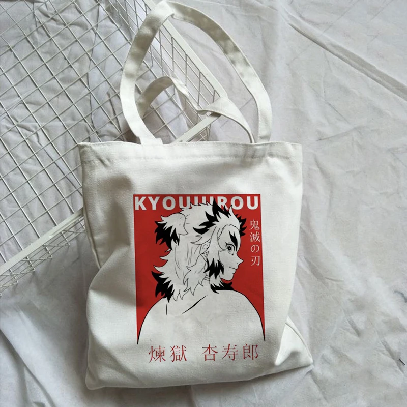

Demon Slayer Shopper Bag Anime Shopping Bags Rengoku Kyoujurou Kimetsu No Yaiba Canvas Tote Bag Handbags Harajuku Shoulder Bags