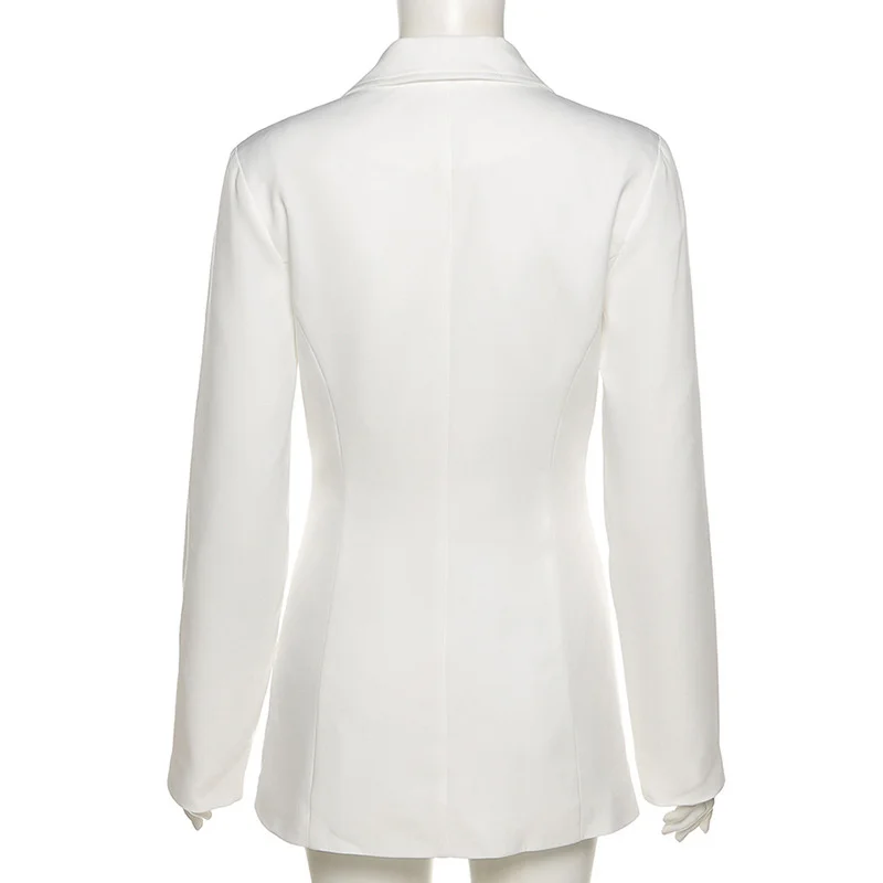 

2021 New Autumn Winter Long Sleeve Turn-down Collar Long Blazer Suit Slim Sexy White Casual OL Office Ladies Blazer Jacket Top