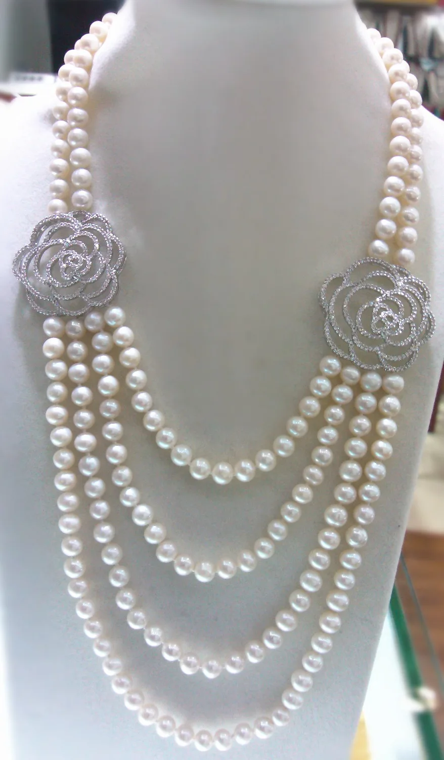 

wholesale high quality nice design natural AA 7-8mm white freshwater pearl necklace